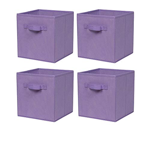 BonChoice Foldable Storage Cubes Boxes with Handle for Home Organization, Fabric Wardrobe Storage Box Organizer Basket Bins for Clothes Toys Towels, Collapsible&Durable (4, Light Purple)