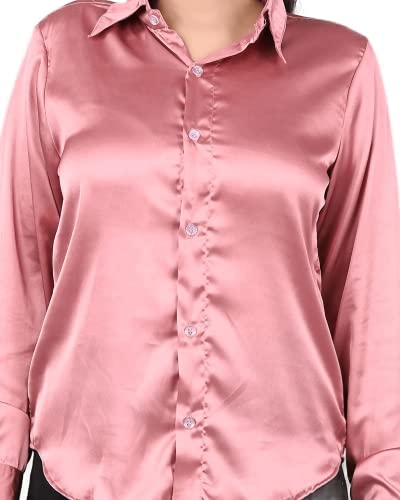 Image of Bowrain Satin Silk Fabric Spread Collar Full Sleeve Top Shirt for Women and Girl