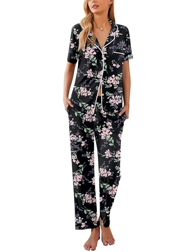 Image of Ekouaer Womens Pajamas Set Print PJs Soft Button Down Sleepwear
