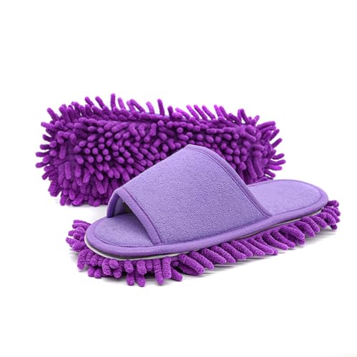 Onmygogo Microfiber Floor Cleaning Slippers with Terry towel fabric Dust Mop Slippers for Women (purple M)