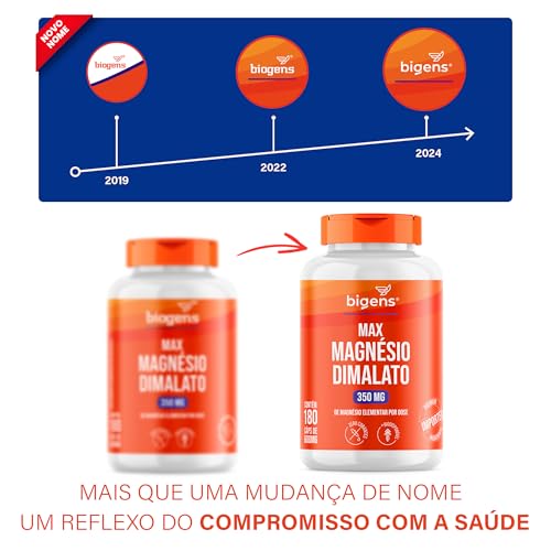 Max Magnésio Dimalato, 350mg de magnésio elementar por dose, 180 cápsulas, Biogens