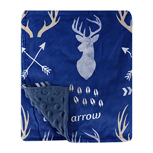 Gfu Baby Blanket For Boys And Girls, Soft Minky Infant Receiving Blanket With Dotted Backing Double Layer, Newborn Toddler Bed Blanket With Antler Arrow Printed, Navy Blue, 30 X 40 Inch #TOP16