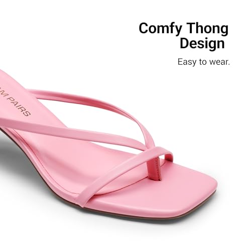 Image of DREAM PAIRS Kitten Heels for Women Flip Flops Slip on Low Heels Open Square Toe Thong Heeled Strappy Sandals Slides Comfortable Dress Shoes