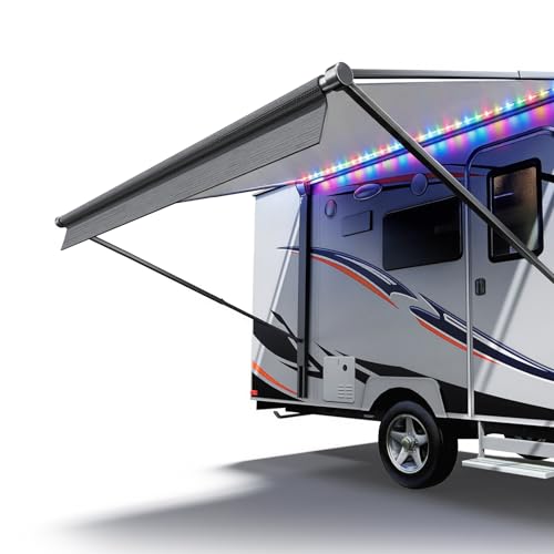 RV Awning Fabric Replacement Upgraded 19.5oz Heavy Duty Material Outdoor Vinyl Canopy for Trailer and Motorhome Awning- 18(Fabric 172) Gray Fade
