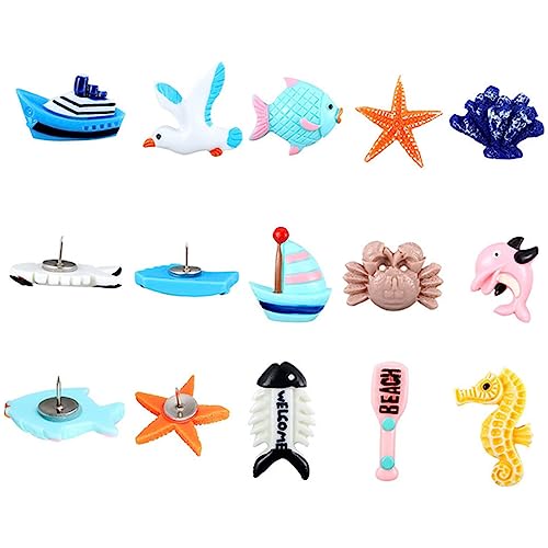 STOBOK 36 Piezas Chincheta de la Serie del océano decoración de Tablero de Corcho Junta boletín Muro chinchetas Dibujar Tachuelas Decorativas chincheta para Tablero de Cordon el plastico