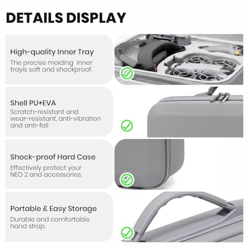 Image of ZORBES Compatible with DJI Neo 2 Drone, Travel Case Bag Accessories for DJI Neo 2 Drone Bag, PU Waterprooof Zip -up Carrying Bag with Shoulder Strap Shockproof Custom-fit Storage Bag (Case Only)