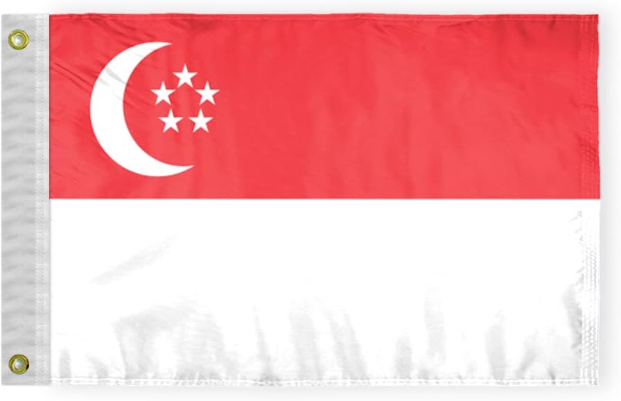 AGAS Singapore Flag 2x3 ft Nylon Fabric Double Stitched Canvas Header Brass Grommets Fade Resistant & Vivid Colors Tough Singaporean Banner