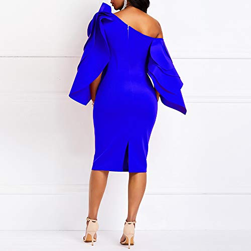 Image of VERWIN Bodycon Dress for Woman Long Sleeve Knee-Length Ruffle Sleeve Off Shoulder Evening Dress