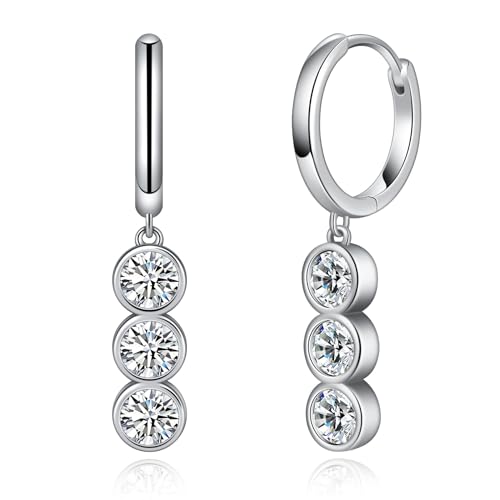 getlove Moissanite Hoop Earrings for Women Moissanite Drop Dangle Earrings Bubbles D Color VVS1 Clarity 18K White Gold Plated 925 Sterling Silver Round Cut