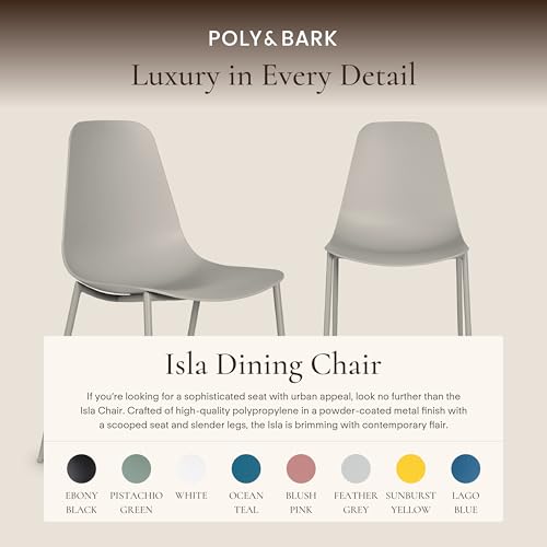 Image of Poly & BARK Isla Modern Kitchen Chairs Set of 4 - Plastic Dining Chair with Metal Legs - Quick Assembly Simple Cafe Chairs Plastic for Indoor or Outdoor - Feather Grey