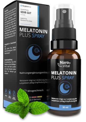 Melatonina spray do zasypiania, wysoka dawka, naturalny hormon snu w przypadku Jetlag, ashwagandha, marakuja, lawenda, waleriana, melisa - alternatywa dla tabletek - 30 ml - 0,5 mg melatoniny na jedno naciśnięcie sprayu