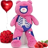 MorisMos Giant Teddy Bear Stuffed Animal, 43'' Big Pink Teddy Bear Stuffed Animal for Girlfriend, Large Stuffed Bear Plush Toy, Plush Goth Stuffed Animal, Skeleon Plush, Halloween Plush Toy for Kid