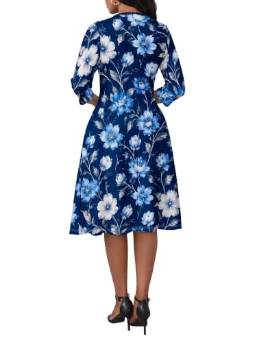 Image of PinkPatty Women's Casual 3 /4 Sleeve Midi Dresses Fit and Flare Church Work Dress with Pockets