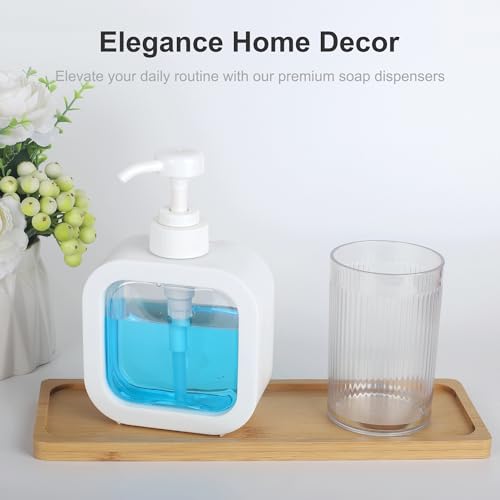 ONECOCOA Modern Soap Dispenser for Bathroom and Kitchen Sink, Small Hand Soap Plastic Dish Soap Dispenser with Pump and Labels - White