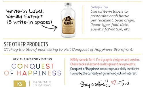 Kraft Vanilla Extract Label For 4 Oz Boston Round Or Larger - 3 Space Write-In - 2" X 2.625" - Handmade By Conquest Of Happiness | Pack Of 12 #TOP5