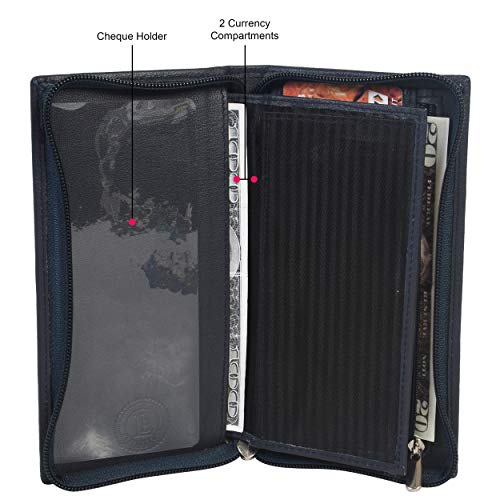 Leatherboss Genuine Leather Slim Checkbook Zipper Cover Holder For Men Women, Black #TOP2