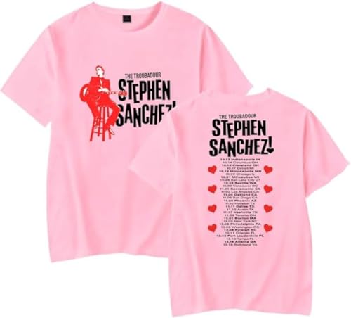 Photo de RYSXJLX Stephen Sanchez T-shirt d'été à manches courtes et col rond pour femme et homme Motif visage d'ange, rose, XXL
