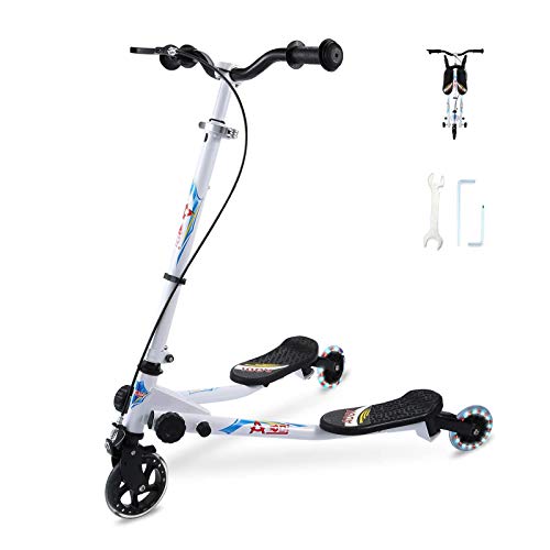 SANSIRP Swing Scooter for Kids, 3 Wheels Wiggle Scooter Foldable Self-Propelling Drift Kick Speeder Scooter with 3-Level Adjustable Illuminated LED Wheels for Boys Girls Ages 3-8