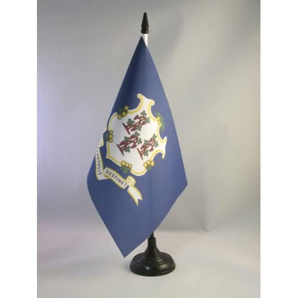 Connecticut Table Flag 5'' x 8'' - US state of Connecticut Desk Flag 21 x 14 cm - Black plastic stick and base - AZ FLAG