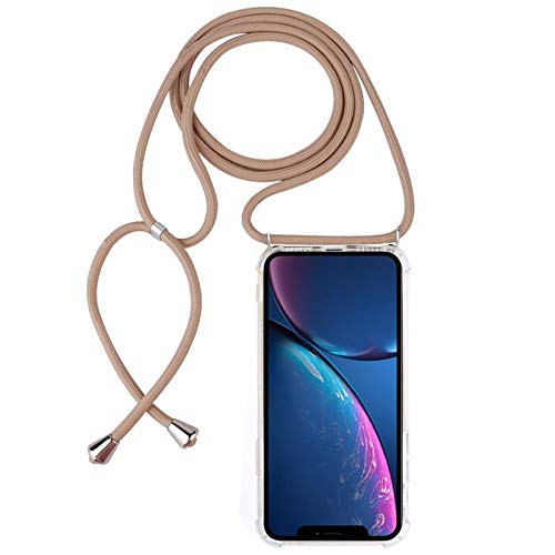 PH-CA-SE Four-Corner Anti-Fall Trasparent TPU Mobile Phone for iPhone 11 Case With Lanyard Fasion Leader (Color : Beige)