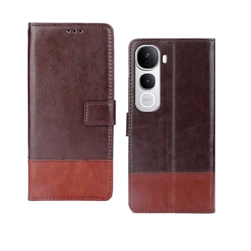 Image of amazon basics Vivo Y400 Pro 5G Flip Cover | Card Pockets Wallet & Stand | Flip Cover for Vivo Y400 Pro 5G (Coffee and Tan)