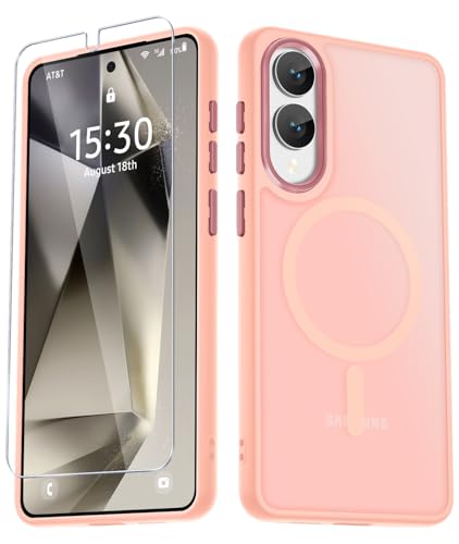 Image of YENAPOON for Samsung Galaxy S25 Edge Case, Matte Magnetic Case, Pink | Fit for Magsafe, Screen Protector Included, Translucent Frosted Slim Shockproof Protective Phone Cover
