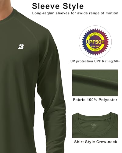 Image of Roadbox Mens UPF 50+ UV Sun Protection Shirts Outdoor Long Sleeve SPF Rash Guard for Fishing Hiking Swimming Running