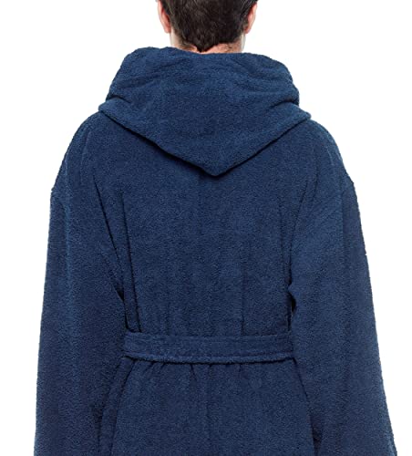 Albornoz de algodón turco premium Arus largo con capucha azul hombre 7