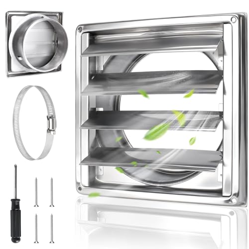 AWBEOT 150mm Rejilla Ventilacion Exterior Acero Inoxidable Rectangular Rejillas de Ventilacion Regulables Rejilla Campana Extractora con Láminas Móviles para Cocina Horno Autocaravanas