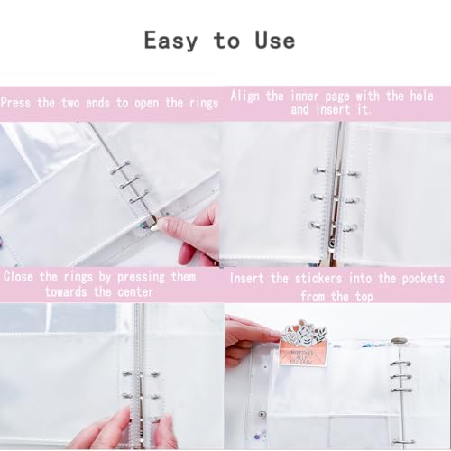 Image of Sticker Binder Organizer with Storage Sleeves,Reusable Stickers Collecting Book Album Holder, A5 Blank Sticker Container Organizer-Pink