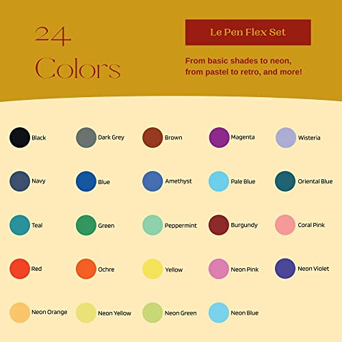 Marvy Uchida Le Pen Flex - 24 Colors - Colored Calligraphy Pens For Journaling - Quick Drying, Smudge-Proof Brush Markers For Hand Lettering, Drawing, Bullet Journal Pens, Journals, And Planners #TOP1