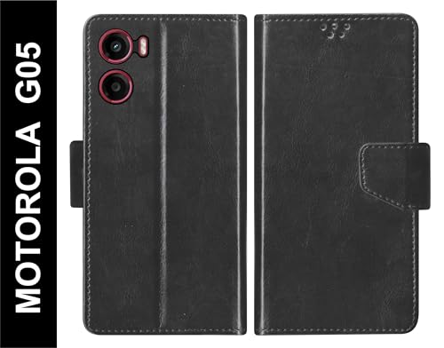 Image of SBMS Flip Cover for Motorola Moto G05 Back Cover Case with Magnatic Closure | Inbuilt Stand | Card & Money Pocket (Black)