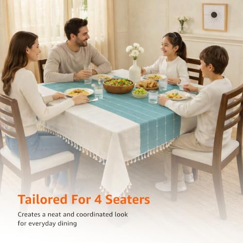 Image of Amazon Basics Tablecloth for Dining Table Cover, Microfiber Fabric Rectangle Tablecloth, 40x60 Inches 4 Seater (Teal Floral, 4 Seater)