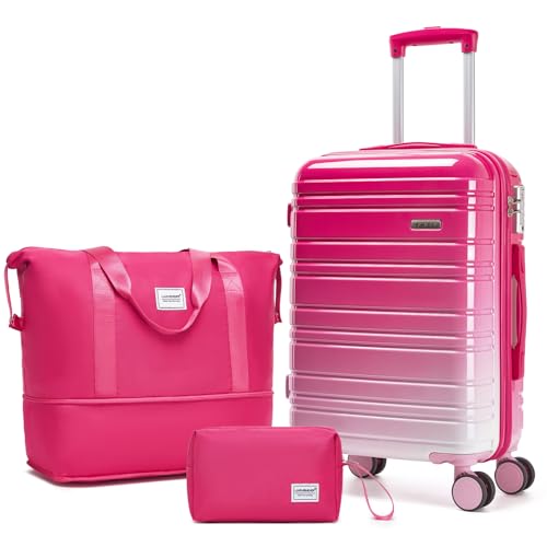Image of LARVENDER Carry on Luggage 22x14x9 Airline Approved, 20 Inch Hardside Suitcase with Wheels TSA Lock, PC+ABS Lightweight Travel Luggage Sets for Women, Berry Sparkling, 3 Piece Set
