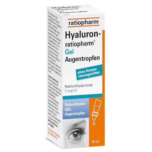Hyaluron-ratiopharm Gel Augentropfen: Intensive Befeuchtung für trockene Augen, verträglich mit weichen und harten Kontaktlinsen, 10 ml