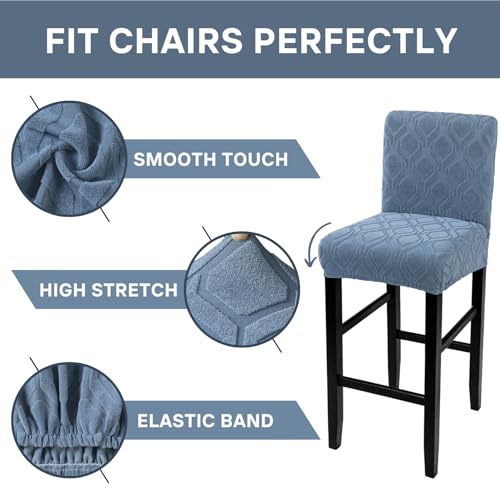 Image of SearchI Jacquard Bar Stool Covers Set of 4, Stretch Washable Barstool Seat Covers, Counter Height Chair Covers for Kitchen Dining Room Cafe (Hexagon Jacquard Blue)