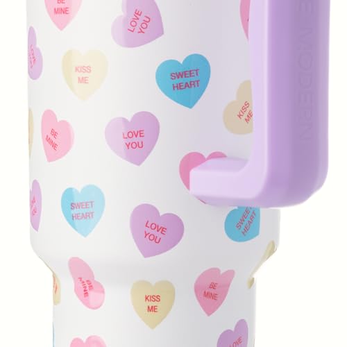 Image of Simple Modern Valentine's Day 40 oz Tumbler with Handle and Straw Lid | Gifts for Her | Insulated Reusable Stainless Steel Water Bottle Travel Mug Cupholder Use | Trek Collection | Word Hearts
