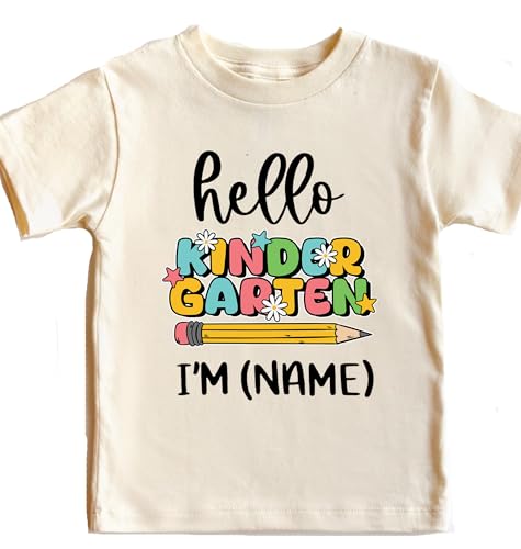 Hello Kindergarten Shirt, Hello Kindergarten Natural Kid Shirt, Custom First Day Of School Outfit, Personalized Name Shirt, Back To School, Kinder Shirts, Kindergarten Tee