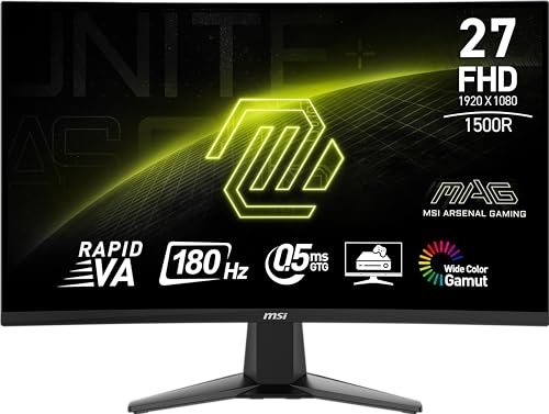 Image of msi MAG 27C6FA 27-inch 1920 x 1080 (FHD), Rapid VA, Gaming Monitor 180Hz, AMD FreeSync, 0.5ms, HDMI, Display-Port, VESA, Tilt, Black