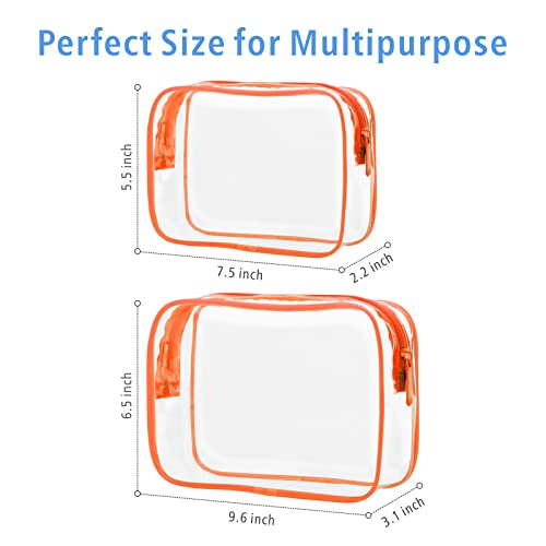 Image of Clear Toiletry Bag, Packism 3 Pack TSA Approved Toiletry Bag Quart Size Bag, Travel Makeup Cosmetic Bag for Women Men, Carry on Airport Airline Compliant Bag, Orange & Orange, 2 Pack, 1 Medium, 1 Large