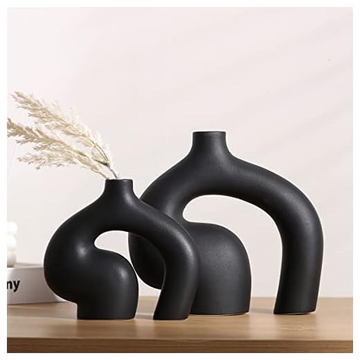 KIOXOHO Black Ceramic Vase Set 2 for Decor,Modern Abstract Vases for Home Decor,Nordic Minimalist Decor,Shelf Decor,Table Decor,Decorative Geometric Vases for Bookshelf,Mantel Décor