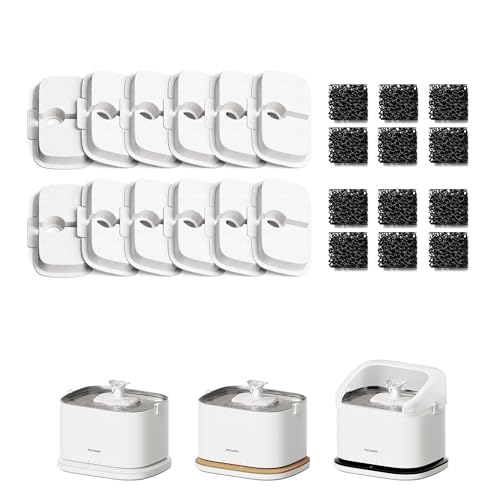 Image of PETLIBRO Cat Water Fountain Filter Replacement, 12 Packs Filter & Sponges for Pet Fountain WF106 /WF116 /WF105 /WF115 /WF005 /WF305, Set Easy-Swap PETLIBRO Cat Water Dispenser Filter