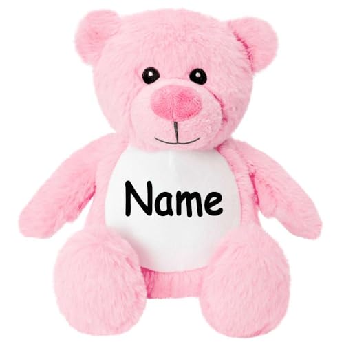 Elefantasie Kleines Stofftier PERSONALISIERT Teddybär mit Name Bedruckt Kuscheltier Plüschtier 25cm Bär pink