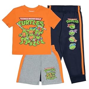 Nickelodeon Teenage Mutant Ninja Turtles Boys 3-Piece Pants Set – Short Sleeve Tee, Shorts, & Jogger TMNT 3-Pack Bundle Set