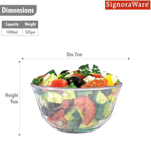 Image of SignoraWare Prism Brorsilicate Glass Serving Bowl | Microwave Safe | Elegant Design for Everyday Use | Mixing & Serving Bowl | Ideal for Cooking, Storing, Reheating & Serving Food (1 LTR | Clear)