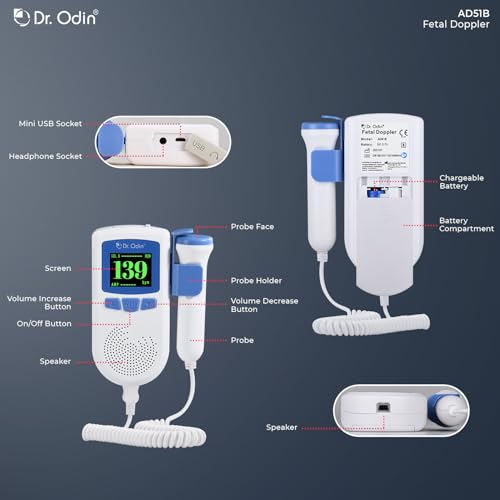 Image of Dr. Odin AD51B Fetal Doppler with LCD Display & Built-in Speaker, Portable Baby Heartbeat Monitor for Home Use