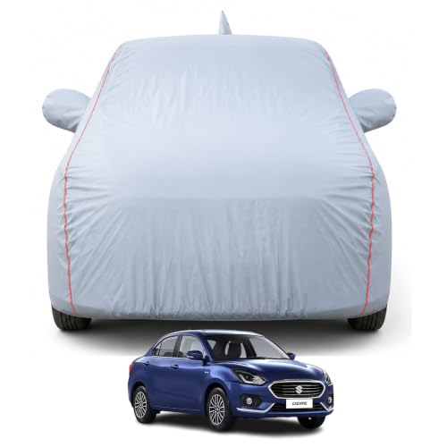 Image of Maruti Dzire Tour S 2024-2026 Models Premium Car Cover | Waterproof, UV & Dust Protection car body cover |Mirror & Antenna Pocket | Triple Stitched, Soft Inner Lining, Belt & Buckle (Dark Grey)