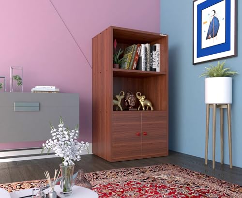 Image of Madhuran Engineered Wood Free Standing Almirah 2 Door Bookcase Organizer (Teak)