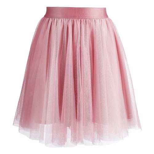 Womens Tutu Skirt Tulle Skirt Stretchy High Waist A-Line Mesh Layered High Elastic Waist Halloween s Pink