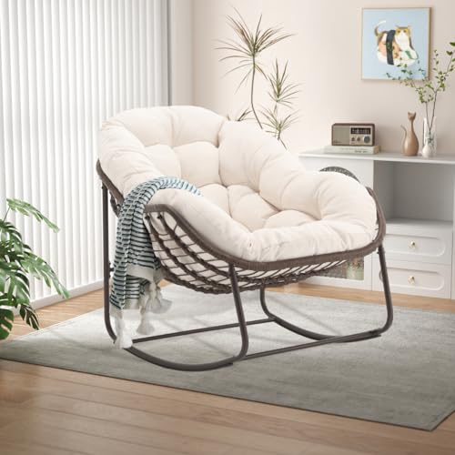 LIFEISLE Schaukelstuhl Schaukelsessel mit Rattan, Loungesessel drinnen...